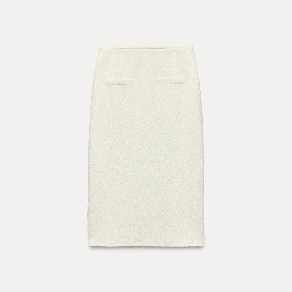 NWT ZARA MIDI SKIRT Textured Ecru White